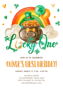 Birthday Invitation St Patricks Day Watercolor Lucky One Boy design preview