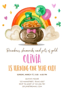 Birthday Invitation St Patricks Day Watercolor First Birthday Girl: Birthday Invitation St Patricks Day Watercolor First Birthday Girl