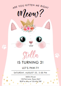 Invitation Kitten Crown Meow Pink design preview