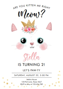 Invitation Kitten Crown Meow White design preview