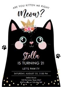 Invitation Black Kitten Crown Meow White design preview
