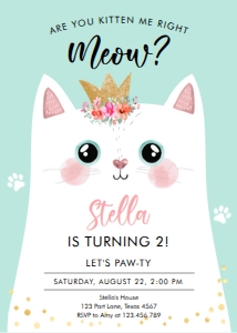 Invitation Kitten Crown Meow Teal design preview