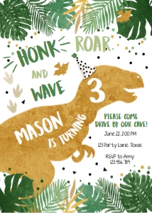 Birthday Invitation Dinosaur T-Rex Drive By Vertical design preview