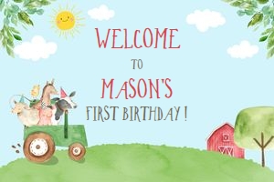 Backdrop Banner Farm Animals Sky Green Truck 48x72: Backdrop Banner Farm Animals Sky Green Truck