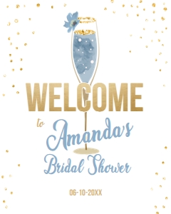 Welcome Sign Brunch and Bubbly Glass Blue White design preview