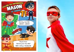 Birthday Invitation Superheroes Boy Photo design preview