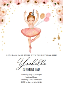 Birthday Invitation Ballerina Roses design preview