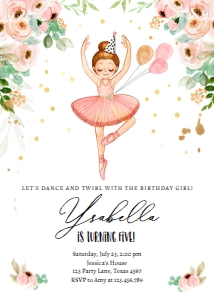 Birthday Invitation Ballerina Floral design preview