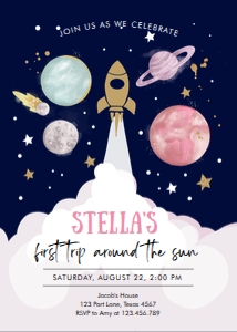 Invitation Space Planets Space Ship Girl Dark design preview