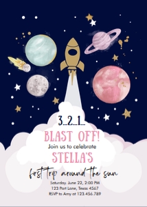 Invitation Space Planets Space Ship Blast Off Girl Dark design preview