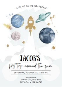 Invitation Space Planets Space Ship Boy White design preview