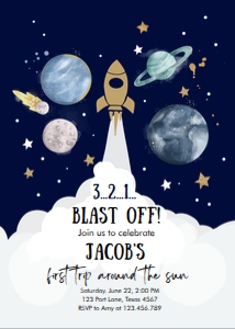 Invitation Space Planets Space Ship Blast Off Boy Dark design preview