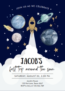 Invitation Space Planets Space Ship Boy Dark design preview
