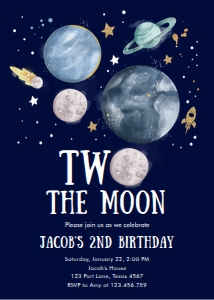 Invitation Space Planets Boy Two The Moon Dark 0357 design preview