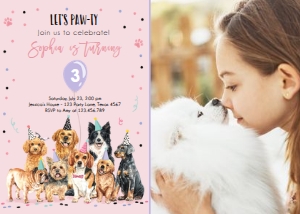 Birthday Invitation Pawty Dogs Pink Background - Photo design preview