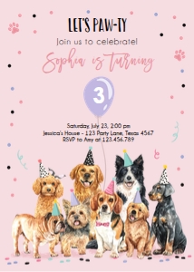 Birthday Invitation Pawty Dogs Pink Background design preview