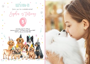 Birthday Invitation Pawty Dogs Pink - Photo design preview