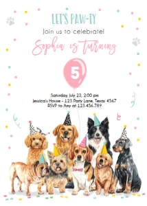 Birthday Invitation Pawty Dogs Pink design preview