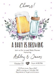 A Baby is Brewing Invitation Purple design preview