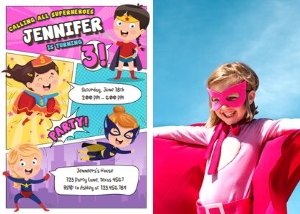 Birthday Invitation Superheroes Girl Photo design preview