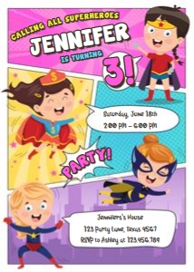 Birthday Invitation Superheroes Girl design preview