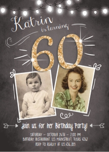 Birthday Invitation Adult 60 Gold Glitter design preview