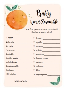 Baby Shower Game Word Scramble Little Cutie Neutral design preview