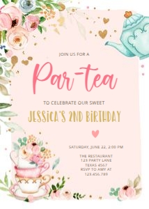 Birthday invitation Partea Coral Vertical V3 design preview