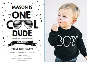 Birthday Invitation One Cool Dude Striped Photo design preview