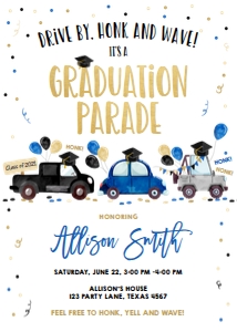 Graduation Invitation Drive By Navy Blue 2 Balloons Vertical design preview