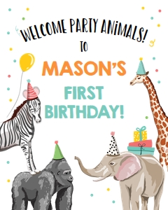 Welcome Sign Party Animals Zoo Boy Vertical V1 design preview
