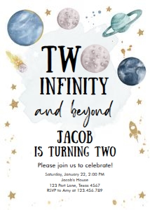 Invitation Space Planets Boy Two Infinity White v3 design preview