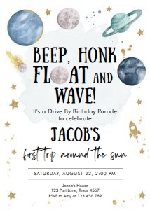 Invitation Space Planets Boy Beep Honk Wave White v3 design preview