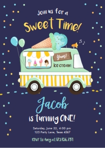 Birthday Invitation Ice Cream Truck Mint Vertical Dark design preview