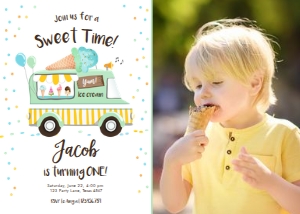 Birthday Invitation Ice Cream Truck Mint Vertical Photo design preview