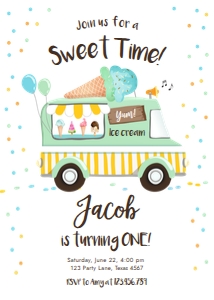 Birthday Invitation Ice Cream Truck Mint Vertical design preview