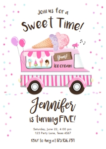 Birthday Invitation Ice Cream Truck Pink Vertical design preview