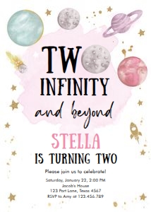 Invitation Space Planets Girl Two Infinity White v3 design preview