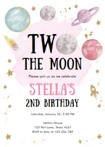 Invitation Space Planets Girl Two The Moon White v3 0357 design preview