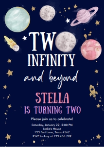 Invitation Space Planets Girl Two Infinity Dark v3 design preview