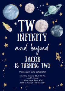 Invitation Space Planets Boy Two Infinity Dark v3 design preview