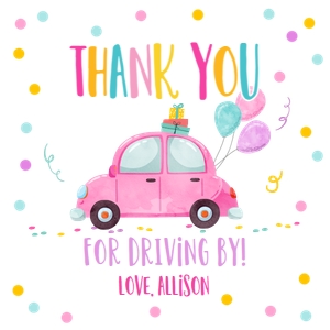 Favor Tags Drive By Car Pink Square: Favor Tags Drive By Car Pink