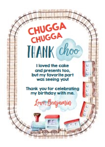 Birthday Thank you Card Train Rails design preview