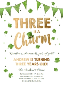 Birthday Invitation Lucky White Boy Three is a Charm design preview