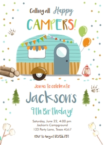 Birthday Invitation Happy Camper Boy Vertical design preview