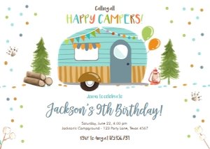 Birthday Invitation Happy Camper Boy Horizontal design preview