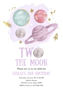 Invitation Space Planets Girl Two The Moon White Purple 0357 design preview