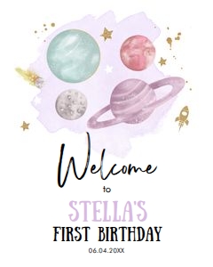 Welcome Sign Birthday Space Planets White Girl Purple design preview