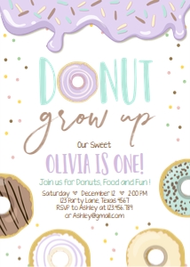Birthday Invitation Donut Pastel Purple design preview