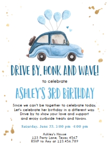 Birthday Invitation Drive By Blue Car Vertical No Flowers design preview